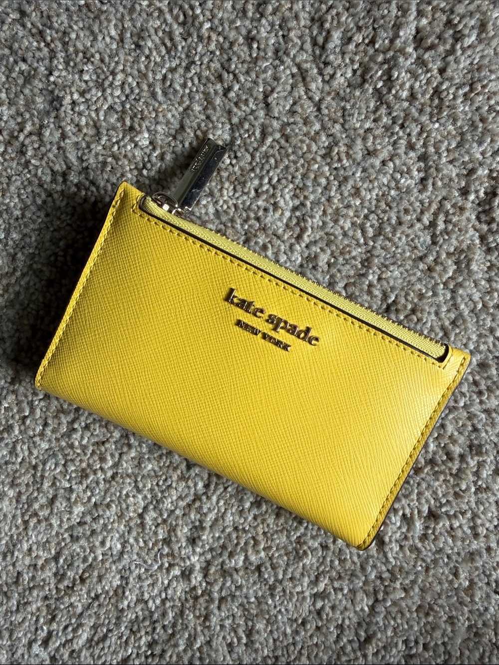 kate spade bright yellow zip card case with logo